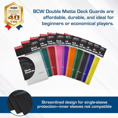BCW Deck Guard - Double Matte Card Sleeves | 500 Count Box (10 Packs of 50 Sleeves) |Acid-Free, No PVC | Fits 2.5" x 3.5" Game Cards | Archival Safe Sleeves for Card Protection (Pink)