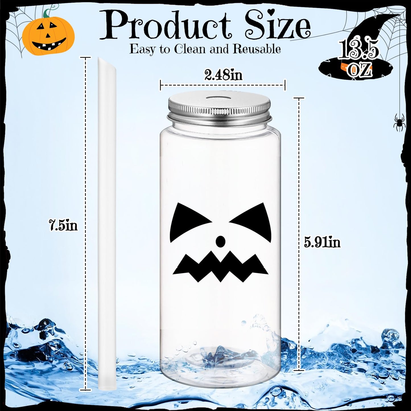 Potchen 24 Pcs Halloween Plastic Cups with Lids and Straws Reusable 13.5 oz Pumpkin Face Jack O Lantern Cups Beverage Drinking Plastic Tumbler Bulk for Halloween Trick or Treat Party Favor Supplies