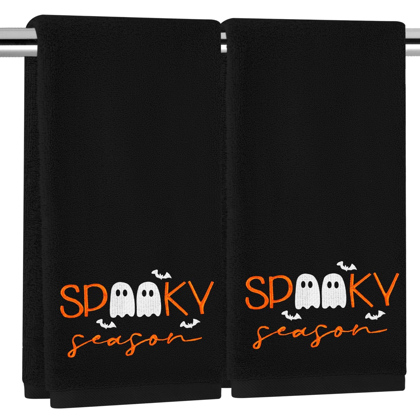 JarThenaAMCS 2Pcs Halloween Hand Towels Spooky Season Ghost Embroidered Cotton Bathroom Towel Soft Absorbent Decorative Dish Towels for Holiday Drying Cleaning Cooking