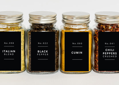 Lovable Labels Farmhouse Minimalist Black Spice Jar Labels - 184 Preprinted + 8 Blank Write-on Stickers Dishwasher Save & Waterproof Great for Spices and Seasonings Set to Organize Your Spice Rack