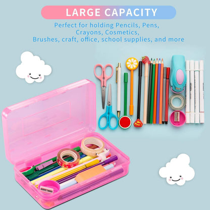 Sooez 3 Pack Pencil Case, Large Hard Pencil Box Bulk, Clear Crayon Box Marker Pen Organizer, Plastic Storage Container with Snap Lid, Stackable Art Craft Organizer Back to School Supplies
