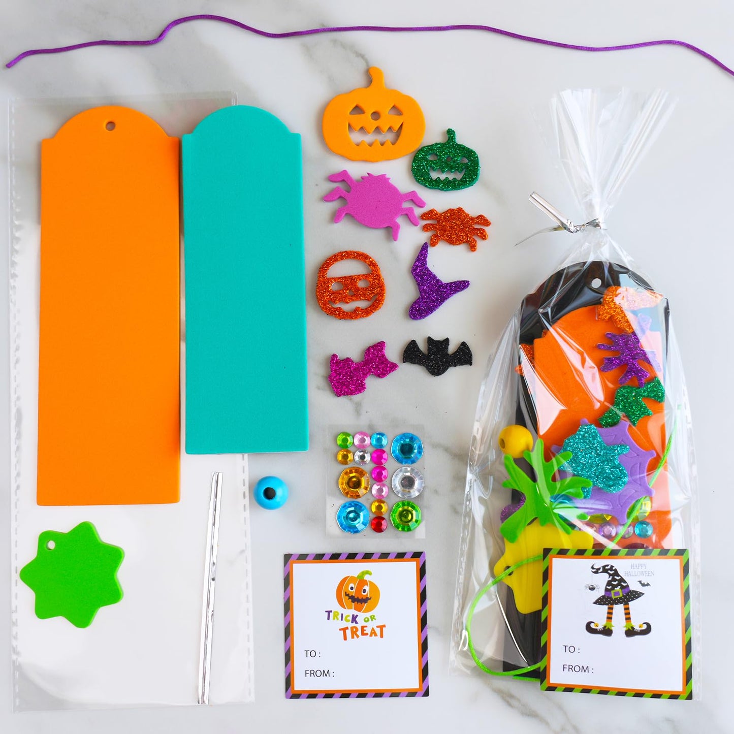 Winlyn 36 Sets Halloween Craft Kits Fall Kids Crafts DIY 3D Halloween Bookmarks Art Sets Monster Jack-O'-Lantern Foam Stickers Arts and Crafts for Kids Classroom Activities Trick-or-Treat Party Favors