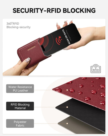 BOSTANTEN Credit Card Holder RFID Leather Small Wallets Woman, Accordion Zipper Card Wallet, Wine Red