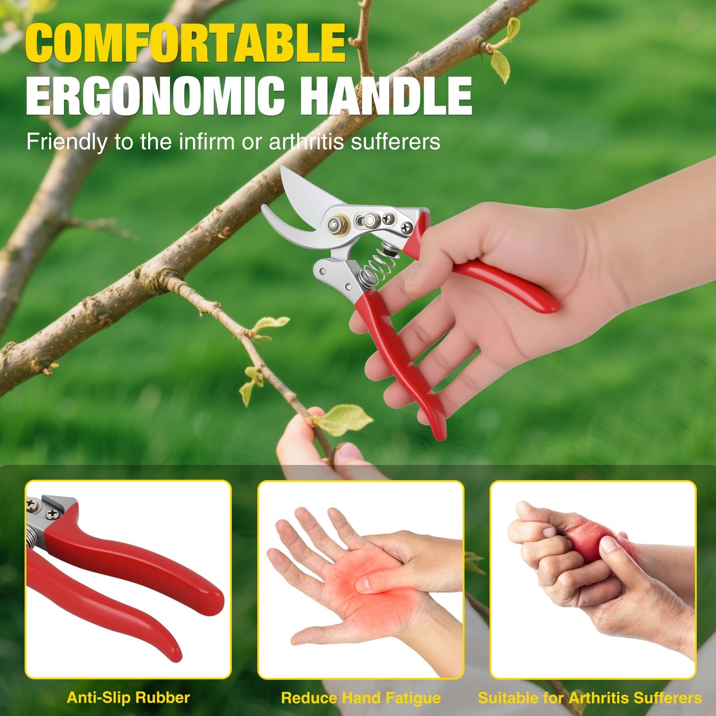 Yesker Pruning Shears Garden Shears 8.6" Professional Bypass Garden Scissors Yard Clippers with Sharp SK5 Steel Blade Heavy Duty Hand Pruners for Branch Flower Plant Trimming Cutting Gardening Tools