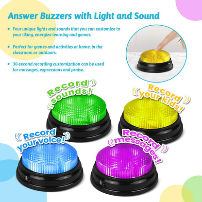BEAN LIEVE Recordable Answer Buzzers - Set of 4, Personalized Sound, Game Show Buzzers for Family Game, Trivia Nights and Classroom Teaching