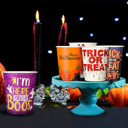 Fulmoon 100 Pcs Halloween Disposable Cups 9 oz Paper Coffee Cups for Kids Adults Holiday Party Halloween Party Supplies, 10 Styles