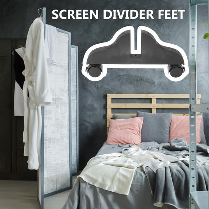 4Pcs Room Divider Base with Wheels, Movable Screen Feet, Locking Mechanism, Versatile for Office Partitions, Home Privacy Panels, Black PVC, 11.81X6.29X3.93In