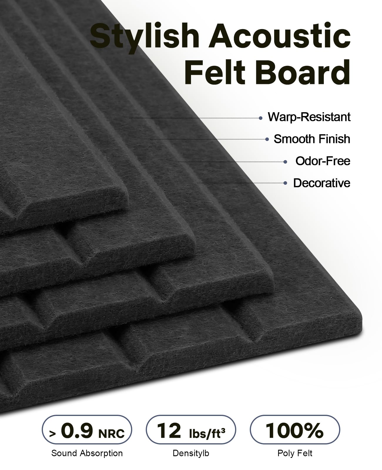 48" x 36" Large Cork Bulletin Board Tiles, Peel and Stick Felt Wall Panels for Vision, Message Center, Picture and Prayer Board for Office, Dorm, Room and Desk Decor(Black)