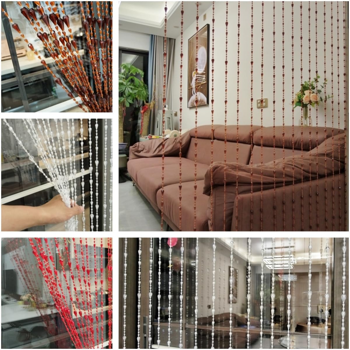 ave split Beaded Curtain Doorways Acrylic Hanging Door Beads String Curtains Tassel Room Divider Screen Decor for Doorway Window Living Room Wedding (042coffee, 39 inch x 78.7 inch), ES042