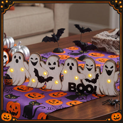 Geetery Halloween Ghost LED Wooden Sign Rustic Wooden Boo Decor Light up Boo Sign Tabletop Centerpiece Decor Ghost Bat Decorations for Halloween Mantel Table Home Indoor Party