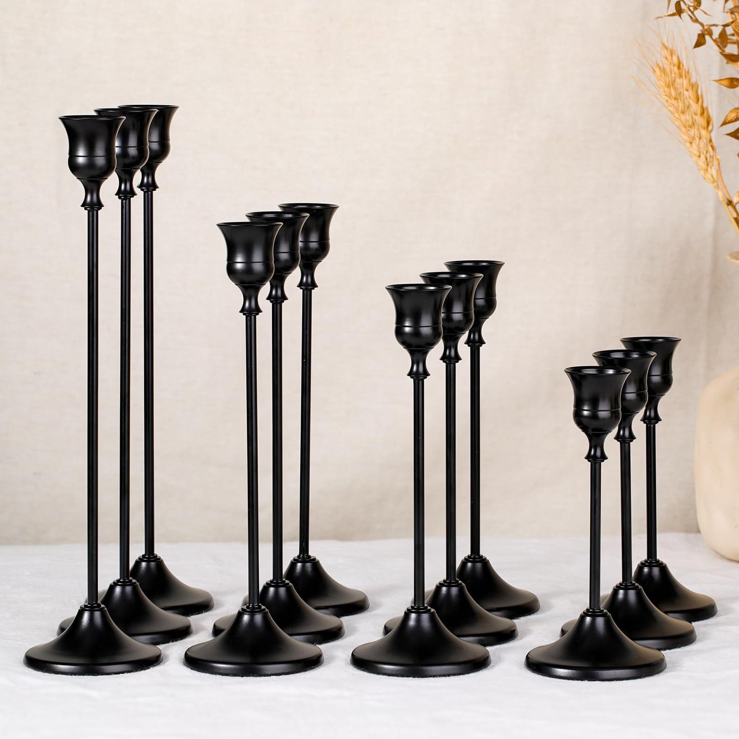 Sunnyfuture Candlestick Holders, 12PCS Taper Candle Holder for Candlesticks, Black Candle Holders for Table Centerpiece, Wedding, Party