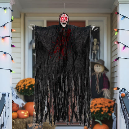 Kendane Halloween Decorations Outdoor and Indoor,67" Scary Hanging Ghosts,Halloween Grim Reaper Skeleton with Light-Up Eyes and Creepy Sound,Party Decorations for Yard,Haunted House Decor