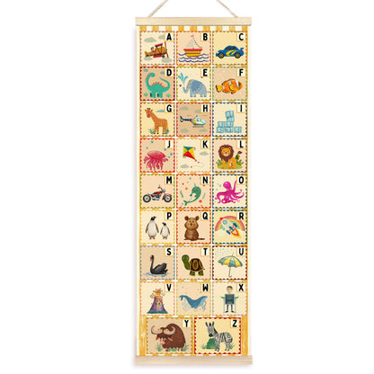 TAEDIN Funny Alphabet Classroom Wall Art Poster Hanger Frame, ABC Learning Educational Wall Art with Wood Frames, Animal Letters Hanging Decor for Kids Toddlers Room Nursery Bedroom, 12x35 Inches