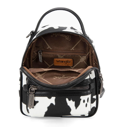 Montana West Wrangler Mini Backpack Cute Cow Print Backpack Purse for Girls and Women, Black WG133-8600BK