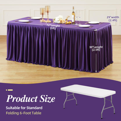 PARTISKY 2 Pack Purple Tablecloths for Rectangle Tables 6ft, Wrinkle Resistant Spandex Table Cover Fitted Stretch Table Cloth with Pleated Ruffle Skirts for Party Banquet Dining Birthday Wedding