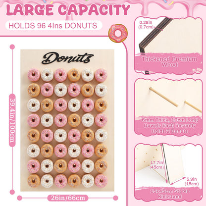 Threehoney 39.4" x 26" Extra Large Donut Wall Display Stand for 96 Donuts, Solid Wood Donut Wall Board for Wedding, Baby Shower, Birthday Party, Dessert Table Decorations(Natural)