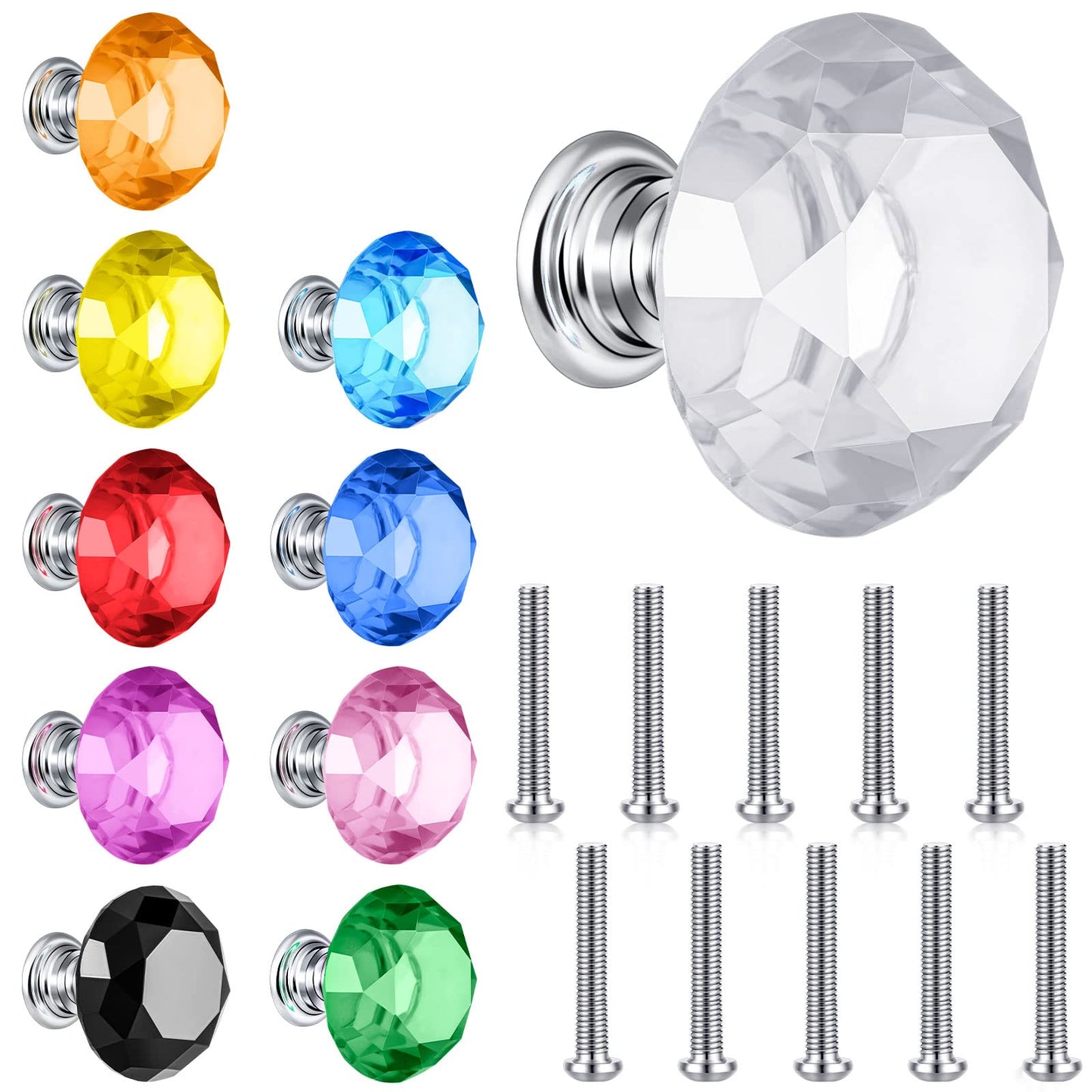 Youyole 10 Pcs Colorful Drawer Crystal Knobs 30mm Glass Pull for Cabinets and Drawers Knobs for Dresser Drawers and Kitchen(Classic Style)