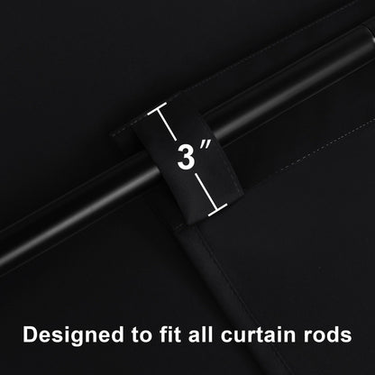 Hiasan Black Blackout Curtains Rod Pocket & Back Tab Halloween Curtains with Tiebacks Thermal Insulated Drapes for Living Room Bedroom Noise Reducing,52 inch Wide, Set of 2,Black