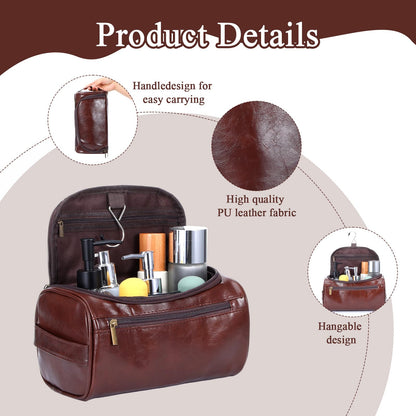 Hpmjz 5pcs Personalized Leather Toiletry Bag for Men Travel Shaving Bag with Hanging Hook Waterproof Kit Cosmetic bags Water-resistant Shaving Bag for Toiletries Accessories Travel Essentials Gifts