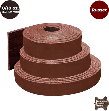 ELW Vegetable Tanned Leather 8-10 oz (3.2-4mm) Russet Straps, Belts, Strips Size: 2-1/4"x72" (5.7x182cm) Full Grain Veg Tan Tooling Leather Cowhide Heavy Craftsmen Grade AB for DIY, Tooling, Carving