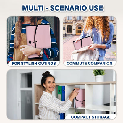 H4D 13-Pocket Accordion File Organizer with Mesh Pocket, Expanding File Folder with Tabs, Expandable Document Organizer for Home Office School, Letter Size, Light Pink