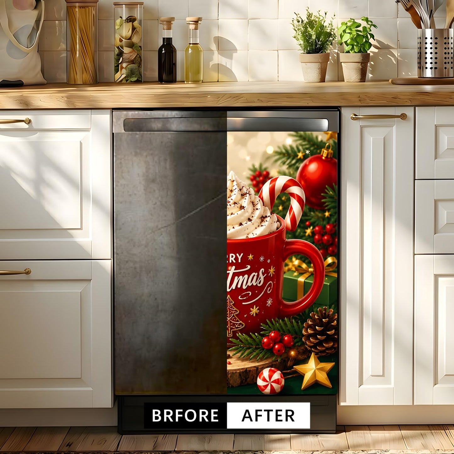Dishwasher Magnet Cover Coffee, Christmas Magnetic Dishwasher Cover for The Front Panel, Refrigerator Magnets Decorative Cover Home Kitchen Decor 23x26 Inch