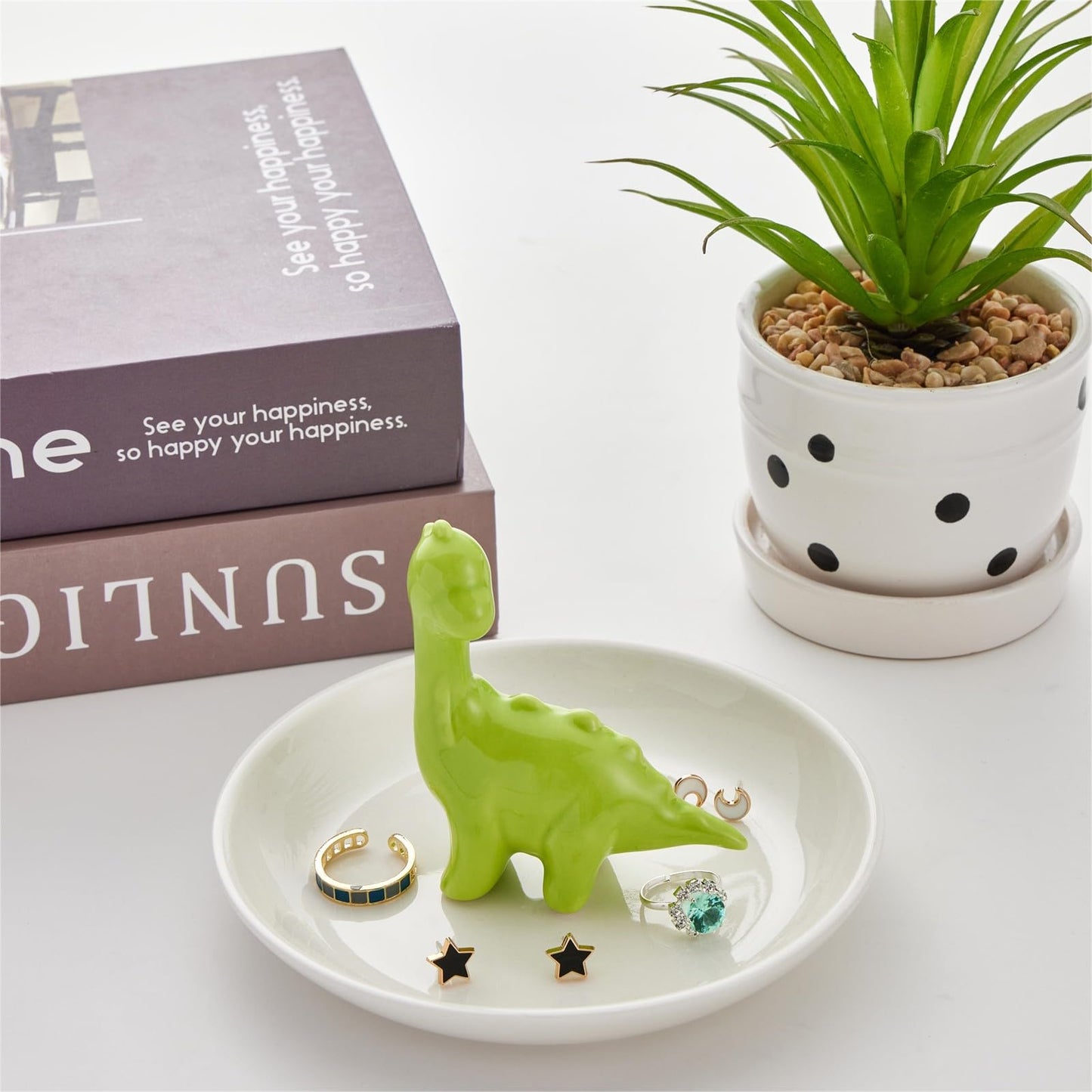 Zhuboji Dinosaur Ring Holder Jewelry Dish, Ceramic Jewelry Holder Jewelry Tray Preppy Room Decor, Cute Gifts for Women Girls Birthday Wedding Christmas