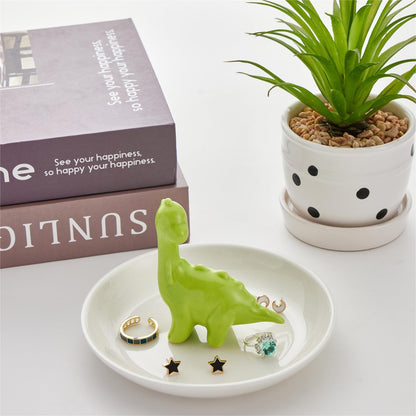 Zhuboji Dinosaur Ring Holder Jewelry Dish, Ceramic Jewelry Holder Jewelry Tray Preppy Room Decor, Cute Gifts for Women Girls Birthday Wedding Christmas