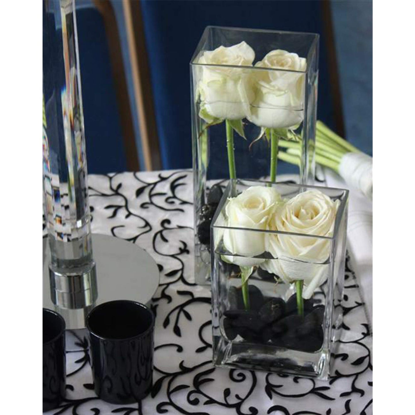 WGV Tall Square Vase Glass Block, Length 3", Height 6", Clear Bud Floral Container, Candle Holder, Planter Terrarium for Wedding Party Event, Home Office Decor, 1 Piece