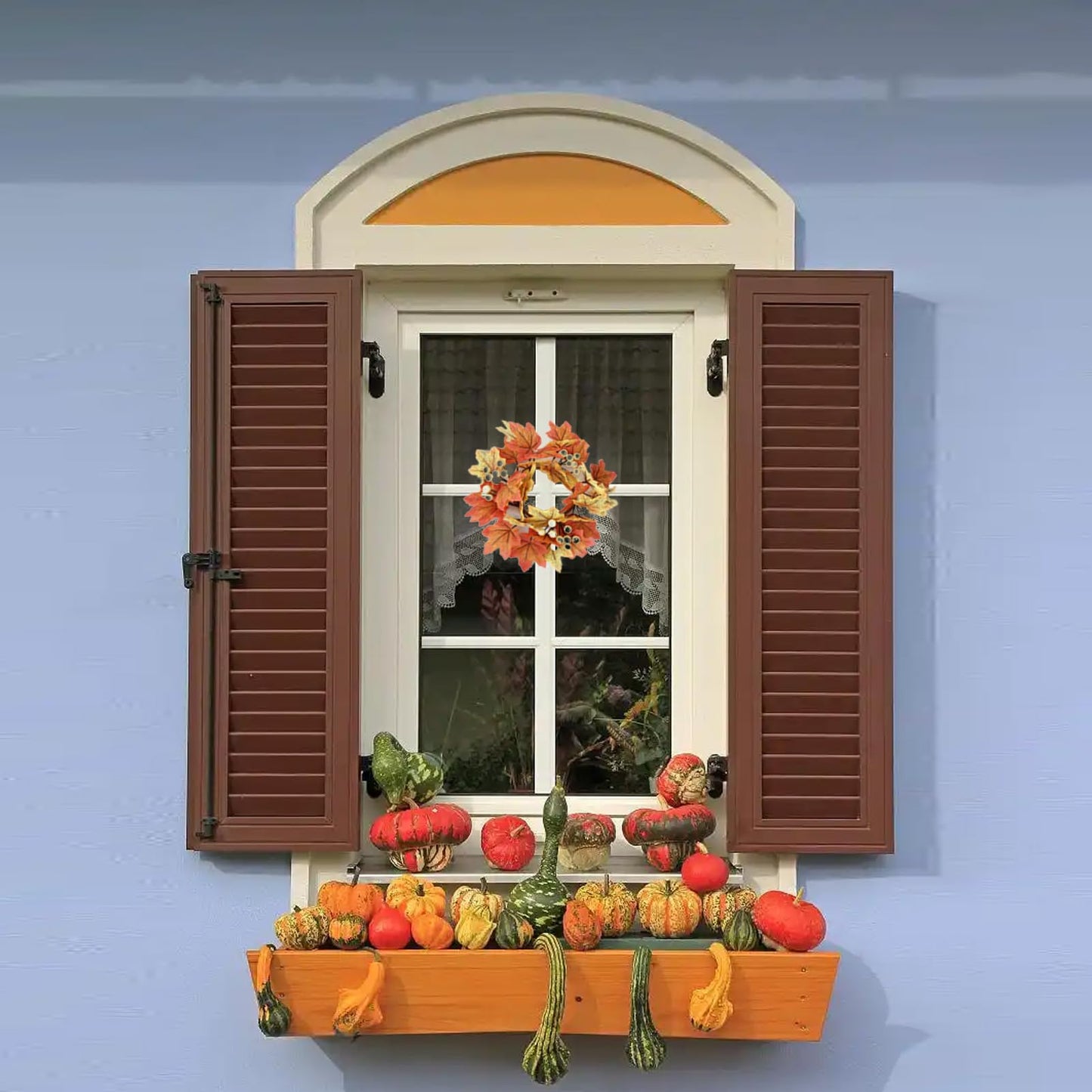 2pcs 9.8" Candle Rings Artificial Flower Wreath Autumn Harvest Maple Leaf with Ginkgo Fall Thanksgiving Table Centerpiece Front Door Harvest Festival Home Decor