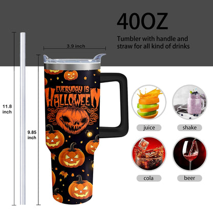 40oz Halloween Pumpkin Gift Fall Tumbler with Handle and straw, Horror Scary Spooky Stainless Steel Insulated Cup, Coffee Mug Water Bottle for Halloween