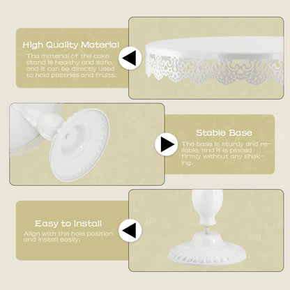 VMFKPNR 3 PCS White Cake Stands (8"&10"&12" Plate), Cupcake Stand with a lace Hollow Border Metal Cake Stand Set for Birthday Party, Wedding, Anniversary, Baby Shower