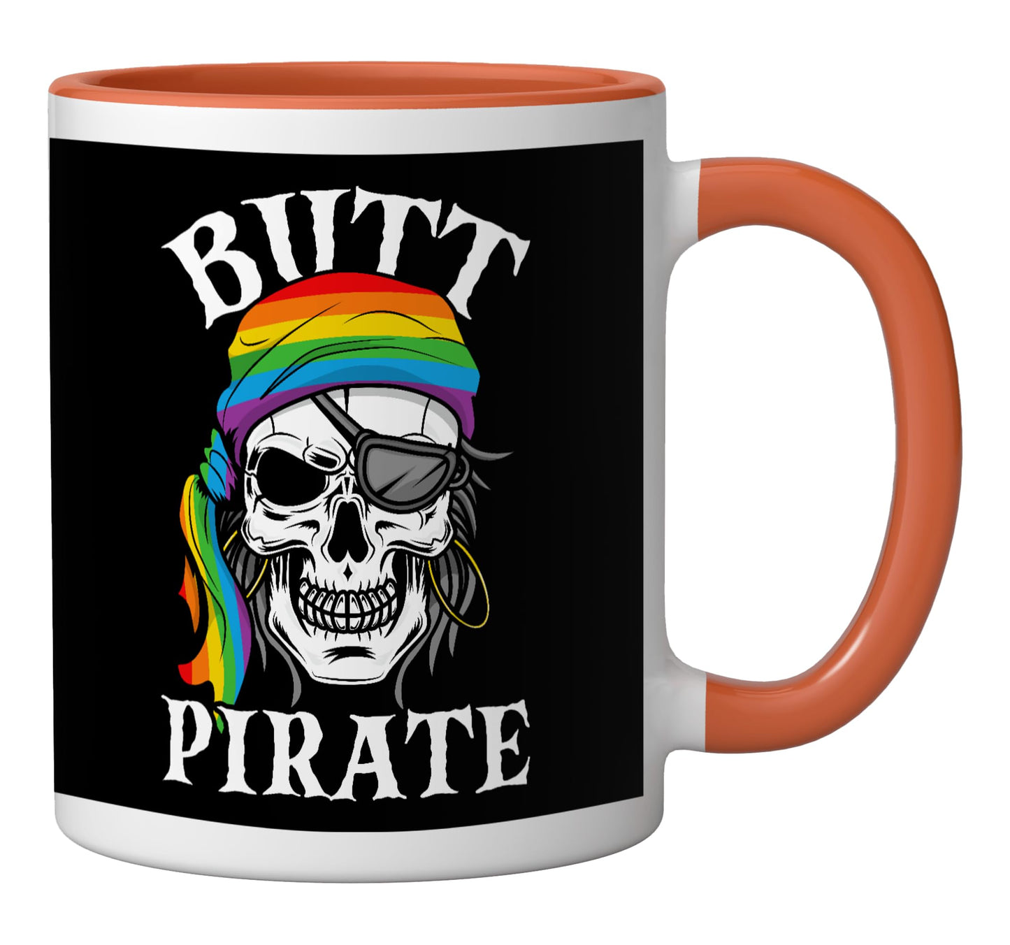 Butt Pirate LGBT Halloween Gay Ceramic Mug, Orange/White
