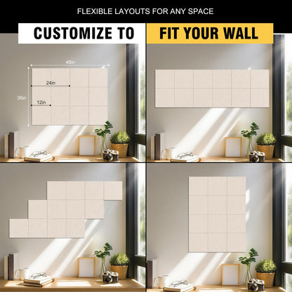 TSJOFFICE Large Cork Board for Wall - 48" x 36" Bulletin Board with 50 Pushpins for Office Decor, Pin Board 12 Pack Felt Wall Tiles with Safe Removable Adhesive Tabs, Corkboard for Home - Oatmeal