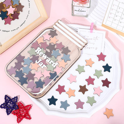 JarThenaAMCS Wooden Reward Jar for Kids Boho Stars Cutouts Positive Incentive Behavior Chart with Base Management Tools Decoration Reward System for Student Teacher School Classroom Supplies, 38Pcs