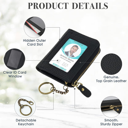 kilofly Genuine Leather Card Slot ID Holder Wallet + Keychain Cable Organizer