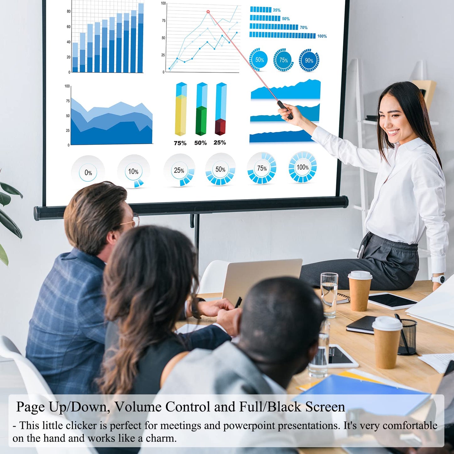 Wireless Presentation Clicker for Google Slides: 100ft Range | Ultra-Bright 656ft Red Pointer | Battery Powered - Plug & Play USB Presenter Remote with Volume & Black Screen for Mac Win PPT Keynote
