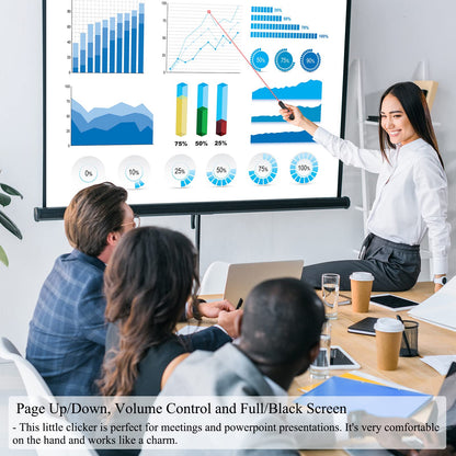 Wireless Presentation Clicker for Google Slides: 100ft Range | Ultra-Bright 656ft Red Pointer | Battery Powered - Plug & Play USB Presenter Remote with Volume & Black Screen for Mac Win PPT Keynote