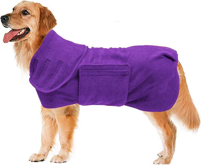 Geyecete Dog Drying Coat - Fast Drying Dog Bath Robe Towel - Microfibre Super Absorbent, Luxuriously Soft - Purple - XXXL