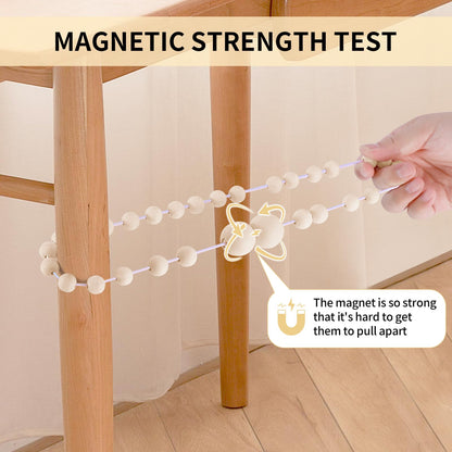 KLOGTSIND Magnetic Curtain Tiebacks, 4 Pack Curtain Holdbacks for Draperies, Wood Bead Curtain Tiebacks, Elegant Curtain Tie Backs for Bedroom Decor, Boho Room Decor, Nursery Decor, Farmhouse Decor