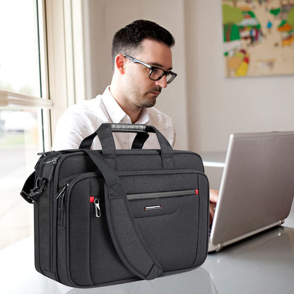 VANKEAN Laptop Briefcase Premium Laptop Case Fits Up to 17.3 Inch Business Shoulder Bag Laptop Expandable Water-Repellent Messenger Bag for Men/ Women Computer Bag for Travel/ Business/ Black