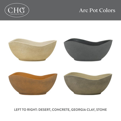 Classic Home and Garden Arc Unique Planter Bowl w/Drain Plug - UV Resistant Shallow Planter - Modern Plant Pot for Herbs (12” Desert)