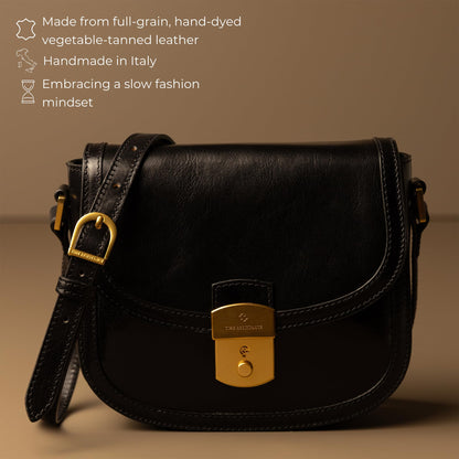 Time Resistance Leather Crossbody Bag – Saddle Bag with Magnetic Closure - Leather Messenger Bag for Women (Black)