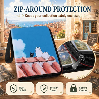 1008 Cute Card Binder 9 Pocket, 3-Ring Trading Card Binder with 56 Page Removable Sleeves, High Storage Waterproof Trading Card Holder Collection Card Album Organizer Case for TCG Cards - Cat