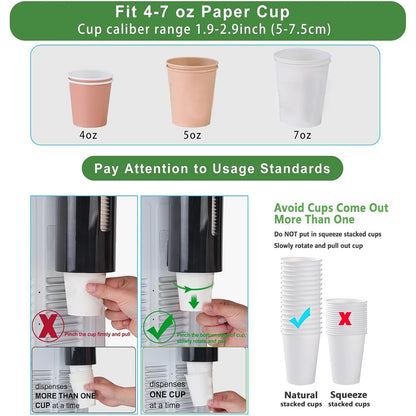 Cup Dispenser, Pull Type Water Cooler Cup Holder Fit 4oz-7oz Disposable Cups, Upgraded Wall Mounted Mouthwash Cup Dispenser for Bathroom Office Gym School -Black