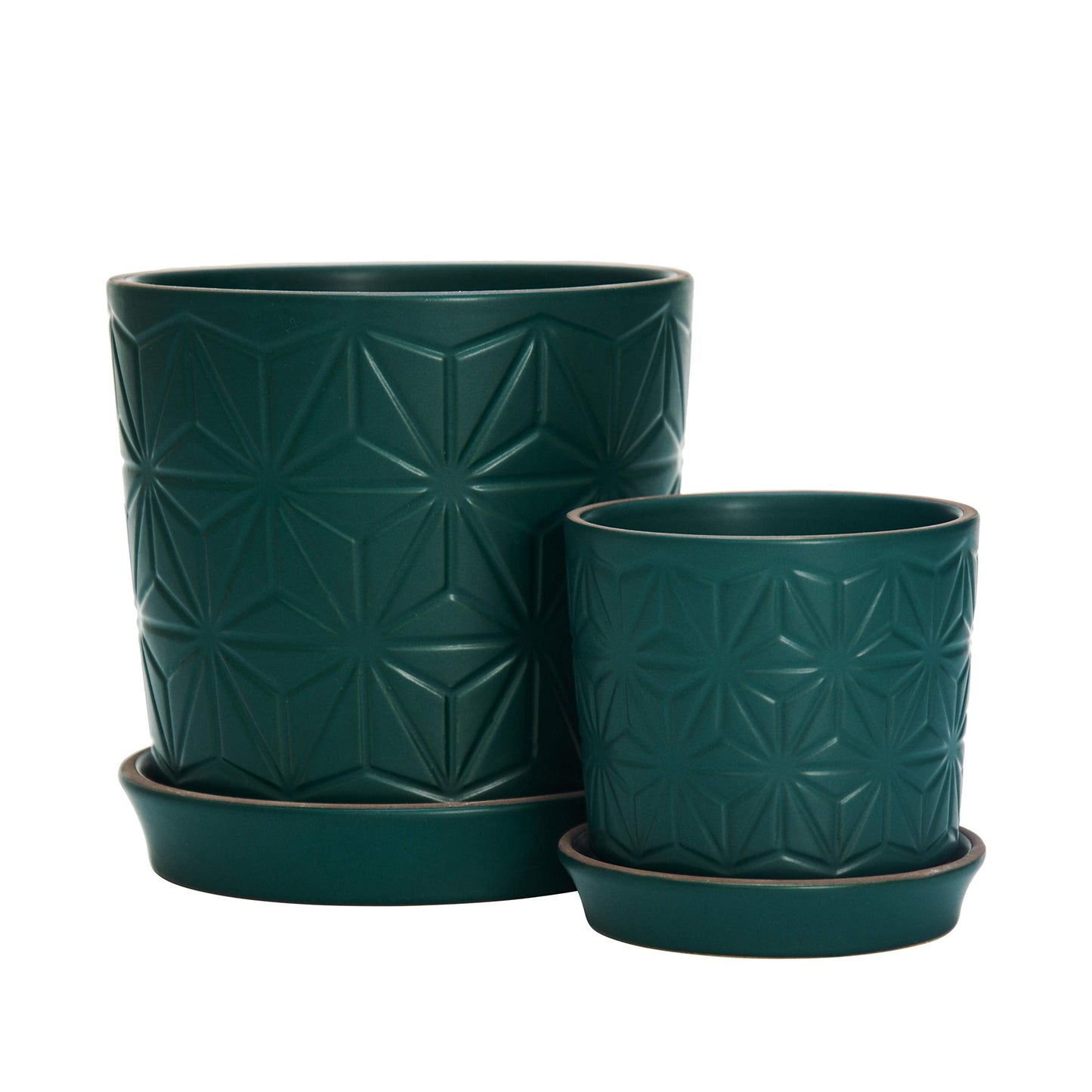 D'vine Dev Ceramic Flower Plants Pots Planter, 3.8 Inch 5.8 Inch Stoneware Planter Pot with Drainage Hole and Saucer, Set of 2, Dark Blue Green, 99-E-4