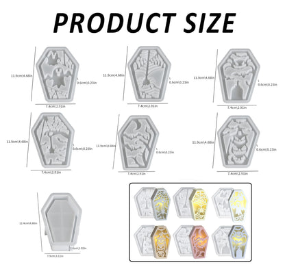 MUAECH 7 Packs Halloween Epoxy Resin Soft Silicone Molds, DIY Casting Halloween Coffin Trinket Box, Ghost, Spider, Bat, Pumpkin Plaster Mold, Handmade Art Craft Jewelry Storage Box Candle Stand Mould