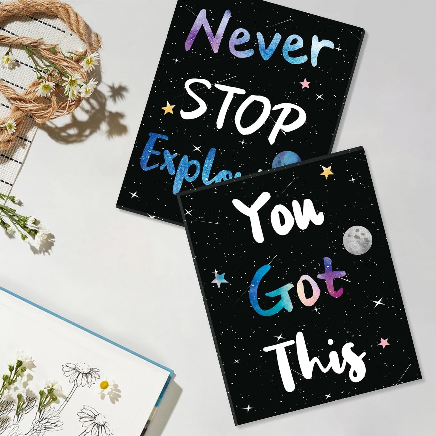 CHDITB Outer Space Framed Canvas Wall Art, Universe Theme Artwork, Inspirational Quote Wall Decor, Stellar Sky Poster, Galaxy Universe Art Prints For Kids Room, Boy Bedroom Classroom Decor(8X10 Inch)