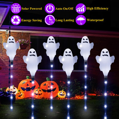6 Pack Solar Halloween Ghosts Outdoor Decorations, Solar Halloween Lights Outdoor Waterproof, Pathway Lights for Outside Garden Patio Yard Lawn Party Walkway Grave Ghost Decor