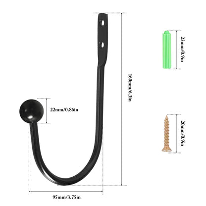Curtain Holdback, 4 Pcs Wall Mounted Drapery Tiebacks with Screws, Heavy Duty Metal Decorative Window Drapery Holder Curtain Hook, Black